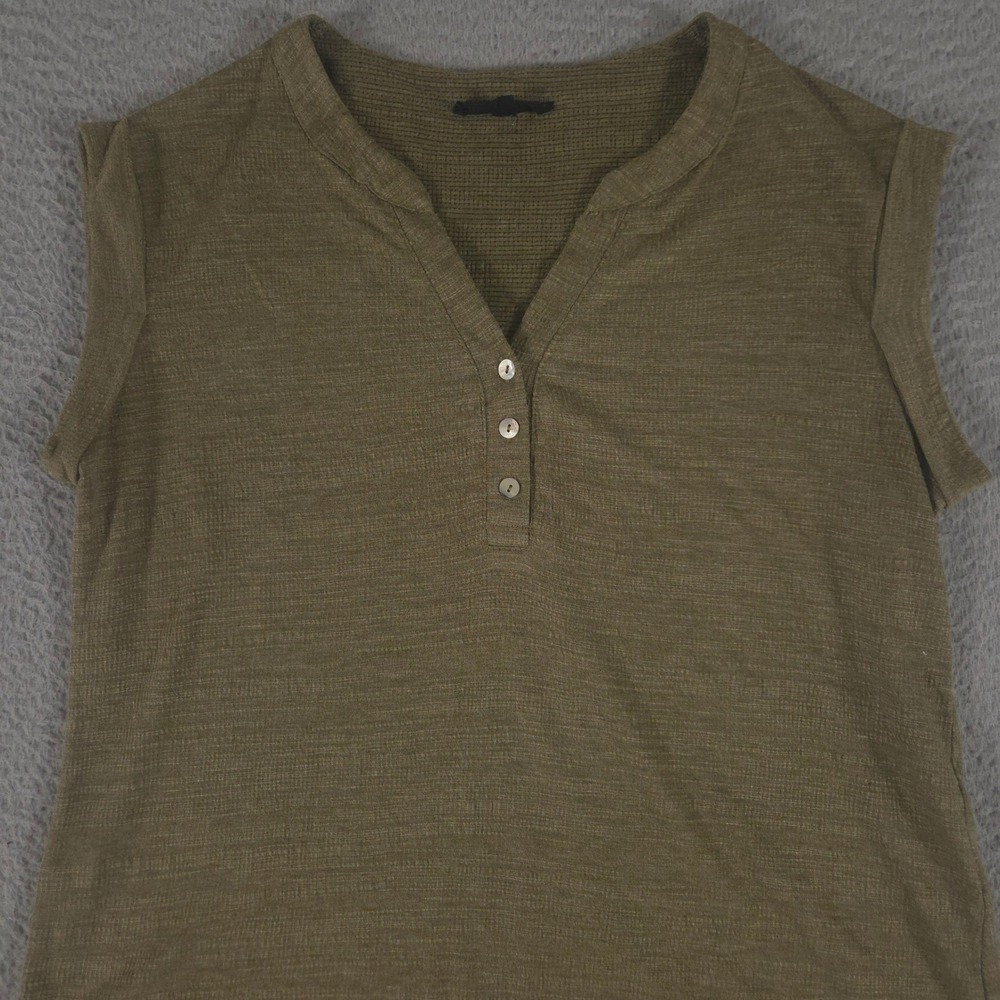 Jane + Delancey Top Womens Small Green Henley Slub Knit Button Sleeveless Cap